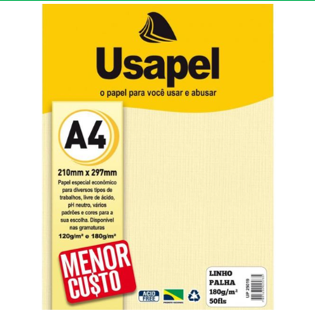 Papel A4 linho palha 180gm2 50f. Usapel