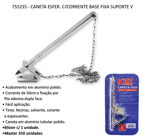 Caneta fixa com corrente triangulo Kaz