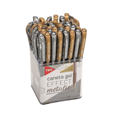 Caneta gel effect metalica ouro-prataTris